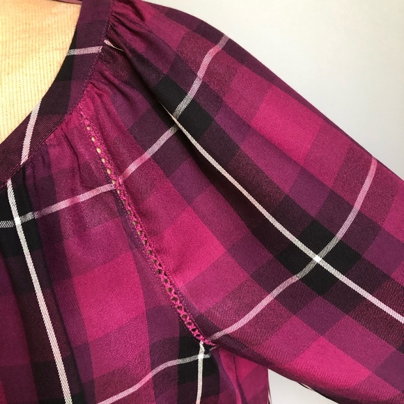 J. Jill XS Fine Rayon Twill Burgundy Plaid Blouse - Picture 5 of 12